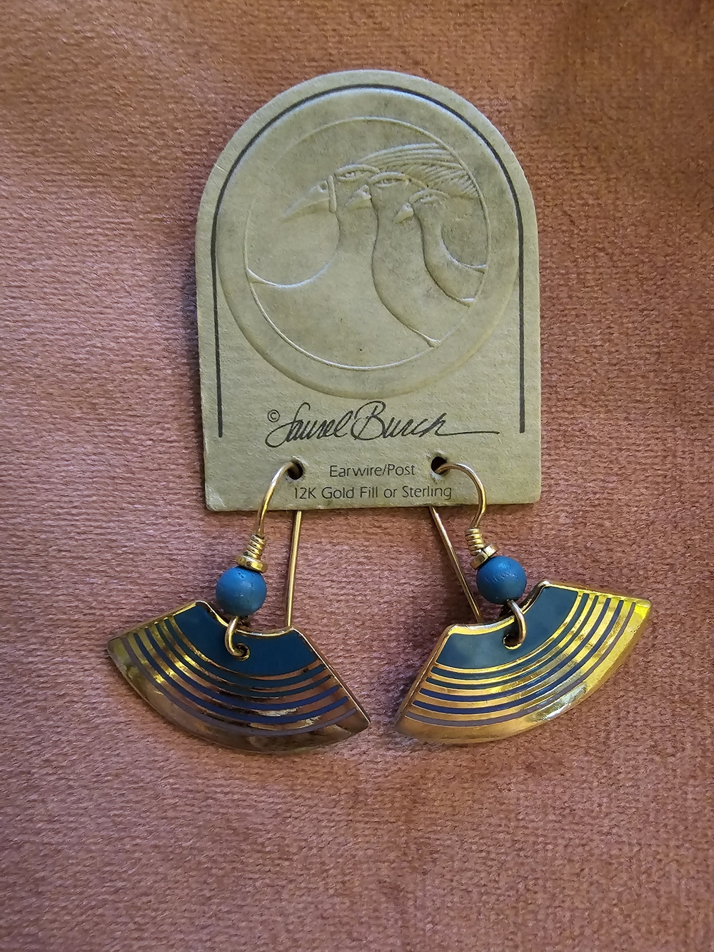 Laurel Burch Vintage Rhythm Earrings Laurel Burch Gold & Teal Fan Drop Earrings